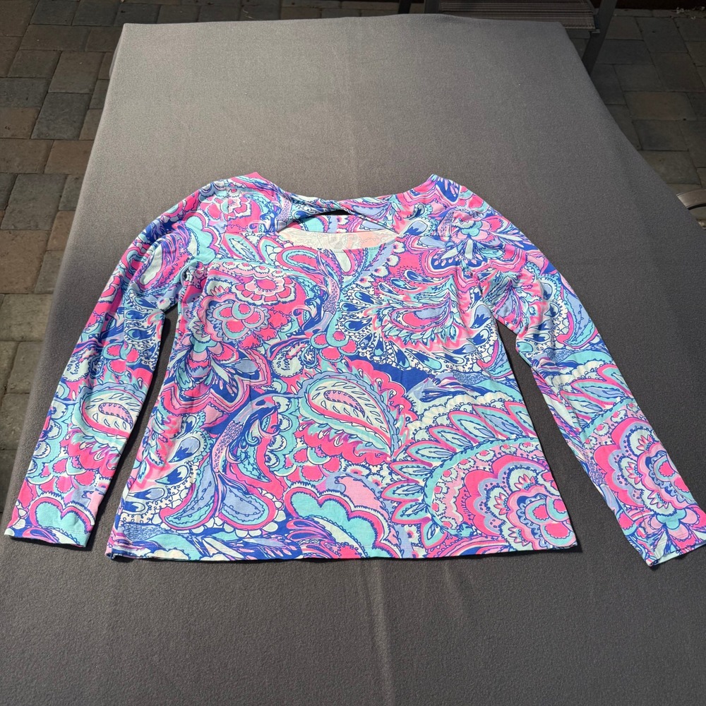 Lilly Pulitzer XL Tristan Paisley Floral Twist Back Long Sleeve Pima Cotton Top - Picture 7 of 9